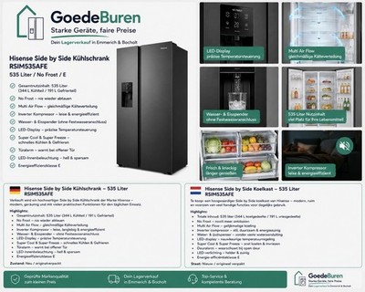 Kühlschrank Side by Side 535 Liter (NL: Koelkast) HISENSE RSIM 535 AFE