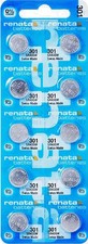 Ten (10) Renata 301 Watch Battery SR43SW SR43 301 SWISS MADE, 0% MERCURY