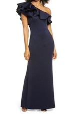 Eliza JEJ1-4573 Ruffle One Shoulder Bodycon Gown Sz 4 Navy