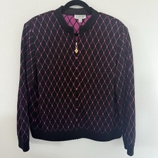 St John Sport by Marie Gray Black Pink Santana Knit Jacket Zip Front Y2K Size L