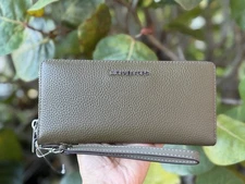 Michael Kors Jet Set Travel LG Continental Pebbled Leather Wallet Olive/Silver