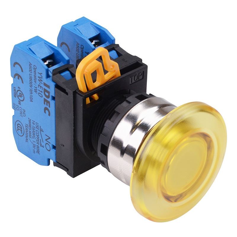 IDEC Yellow 22mm Metal Bezel Mushroom Momentary Push Button Switch 2NO IP65