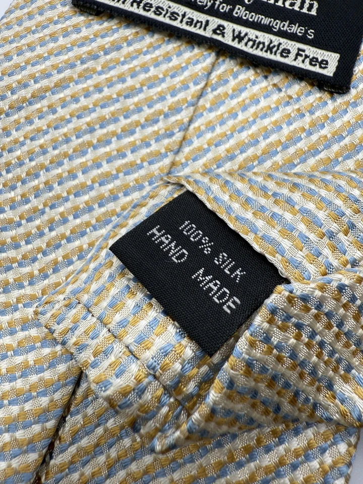 Corbata Joseph & Lyman para hombre seda dorada azul tejida a cuadros sin arrugas Bloomingdales Foto 4 de 4