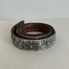 Nocona Western Belt Womens Size 28 Cowhide Hair on Hide Turquoise Rhinestones