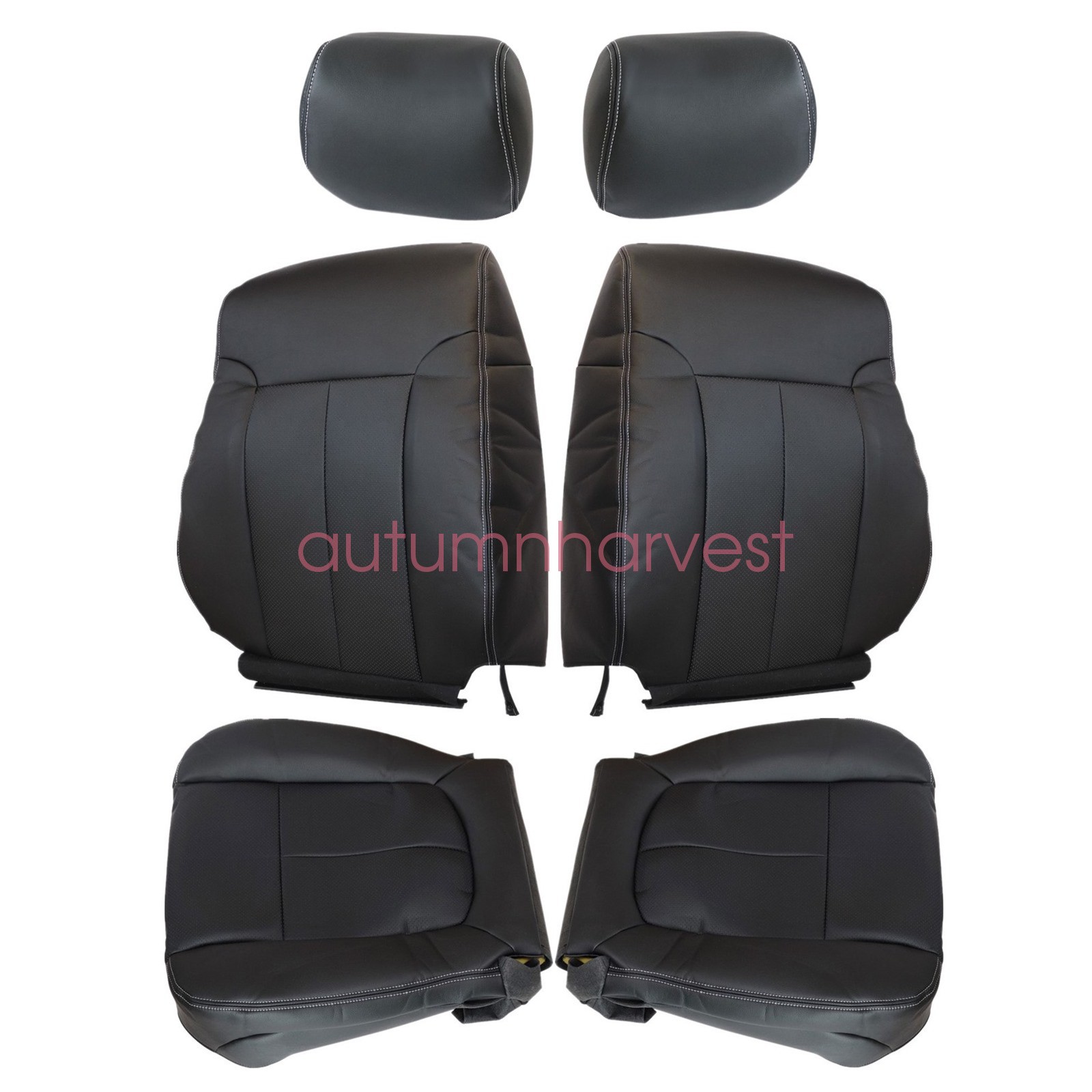 For 2009-2014 Ford F150 Front Bottom & Top Seat Cover Black + Headrest Cover