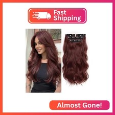 XIXISNOW Long Wavy Synthetic Hair Clip In Extensions for Women 22 Burgundy