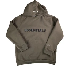 Fear of God Essentials Brown Spellout Pullover Hoodie SZ Large Cotton Sweatshirt