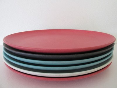 Vintage Set Of 6 Color Flyte By Branchell Melmac 10  Plates Solid Colors MCM