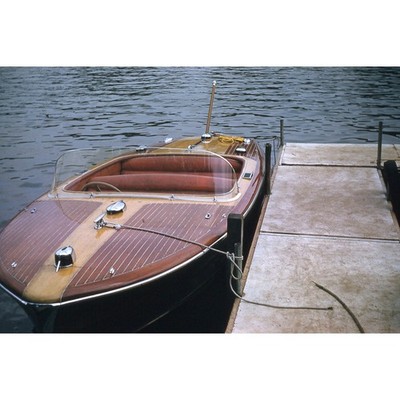1957 Cary Illinois Chris Craft Wooden Boat Pier at Red Border Kodachrome Slide