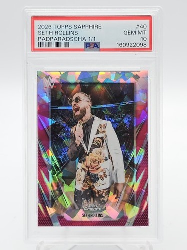 SETH ROLLINS 2026 TOPPS CHROME WWE SAPPHIRE PADPARADSCHA 1/1 #40 PSA 10 Q4271