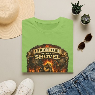 I Fight Fire With A Shovel T-Shirt | Firefighter Humor