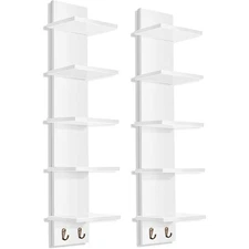 5 Tier Wall Shelf Unit W/ Hooks Vertical Column Utility Shelf Storage Organizer
