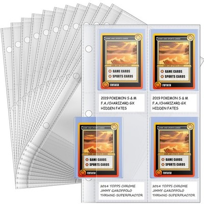 4 Pocket Top Loader Sleeves, Trading Card Binder Pages, Baseball Clear