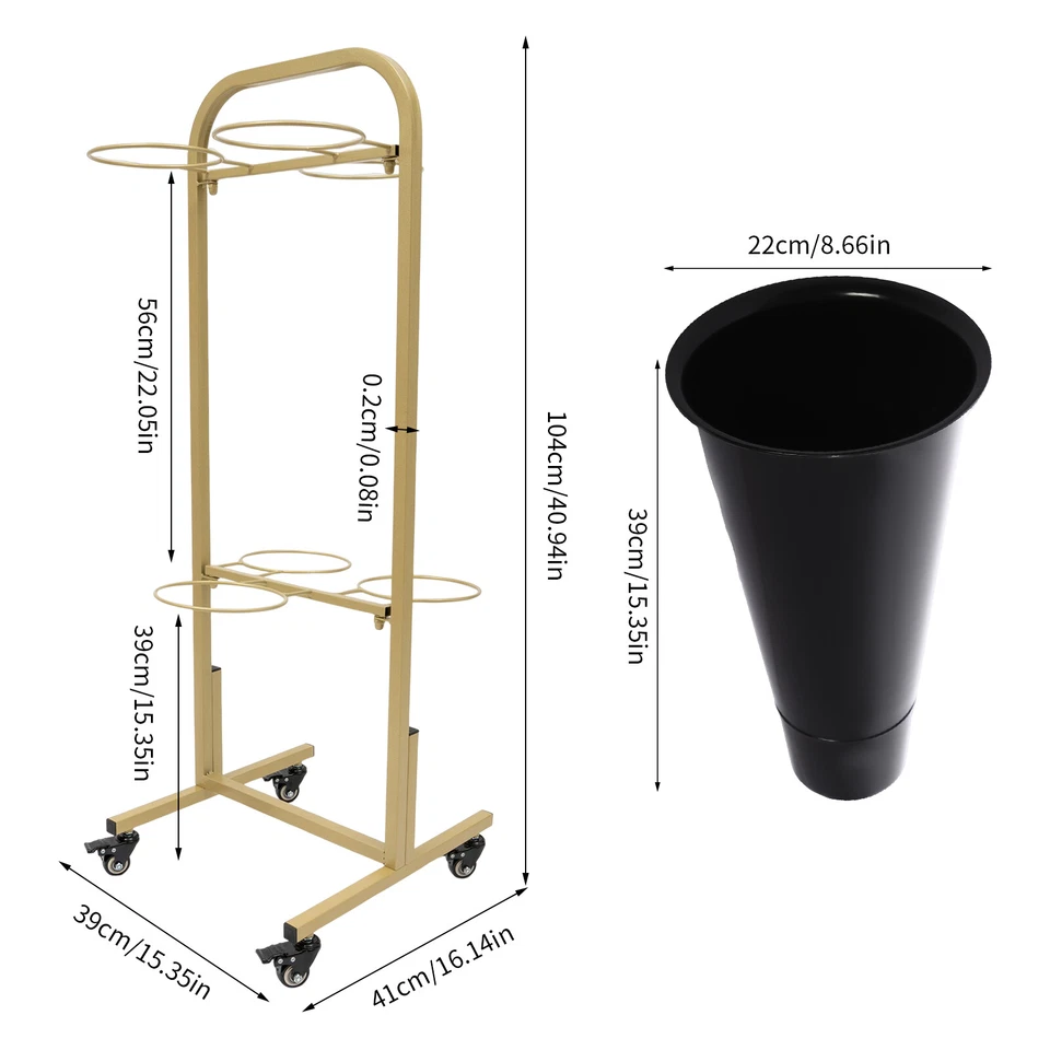Soporte de exhibición de flores doradas + cubos negros 6 piezas soporte de plantas de acero de 2 capas con ruedas Foto 3 de 4