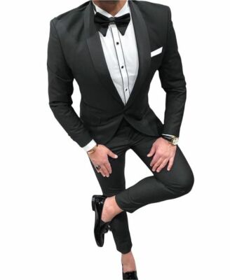 Designer Party Anzug Smoking Schwarz Schalkragen Herrenanzug Hochzeitsanzug 62