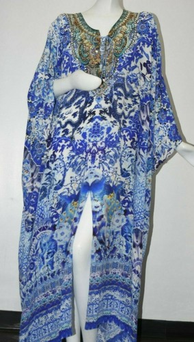 Jeweled Silk Caftan Maxi Dress 