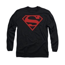 SUPERMAN RED ON BLACK SHIELD Licensed Men's Long Sleeve Graphic Tee Shirt SM-3XL