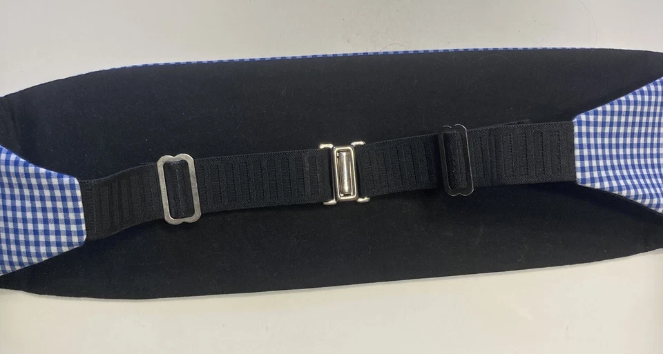 Faja alta de algodón azul real a cuadros de guinga 100 % algodón lavado a máquina Foto 4 de 4