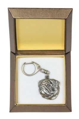 Pug Type 2 - Silver Plated Keychain with a Dog, Box Art Dog DE