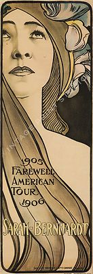 Sarah Bernhardt Farewell 1905 Alphonse Mucha Art Nouveau Canvas Print 14x40