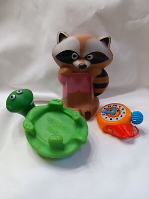 Vtg Avon Floating Soap Dish Turtle Racoon & Bubble Bath Watch 70s Retro