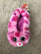 TY BEANIE BOOS Glamour Leopard Pink Cozy Socks Slippers Kids Size 6-8.5 NEW NWT