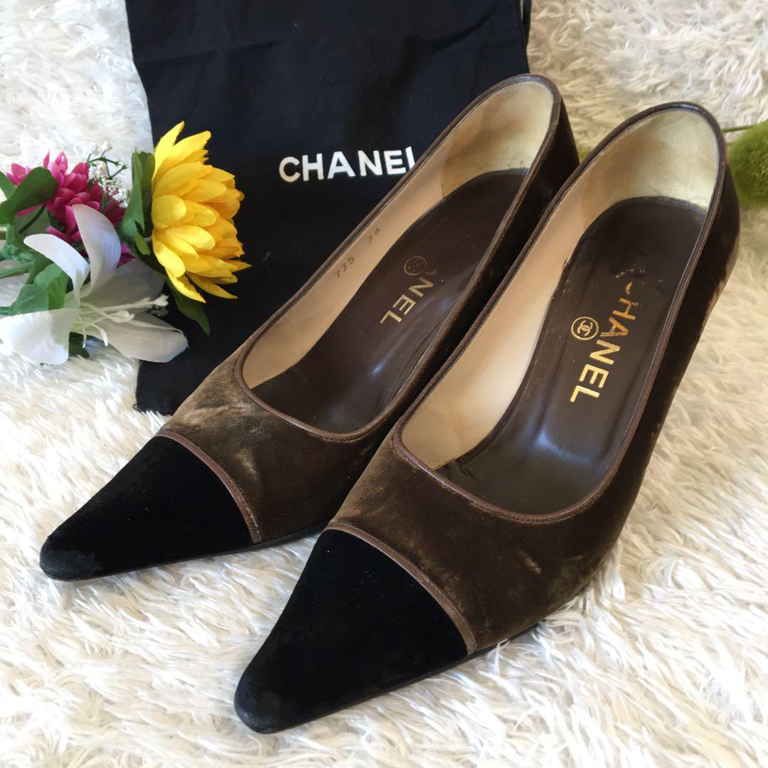 Chanel Pumps High Heel Suede Gold Bicolor Size 36 US About6 For Women