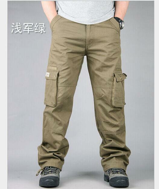 Mens Casual Cotton Blend Loose Straight Cargo Pants Military Army ...