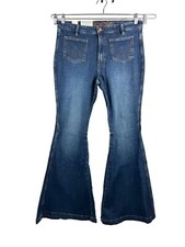 Wrangler Women's High Rise Flare Jean 90s front pocket western blue sz 32x34