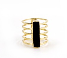 Gold Plated Jewelry Solid 925 Sterling Silver Black Onyx Ring Size 6 US