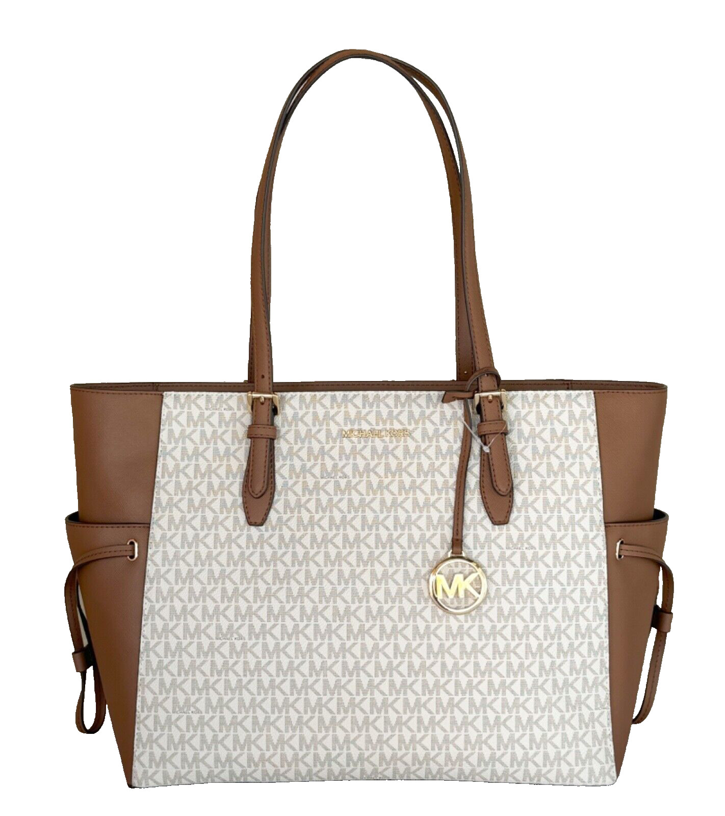 MICHAEL KORS GILLY LARGE DRAWSTRING TRAVEL TOTE SHOULDER BAG VANILLA/BROWN