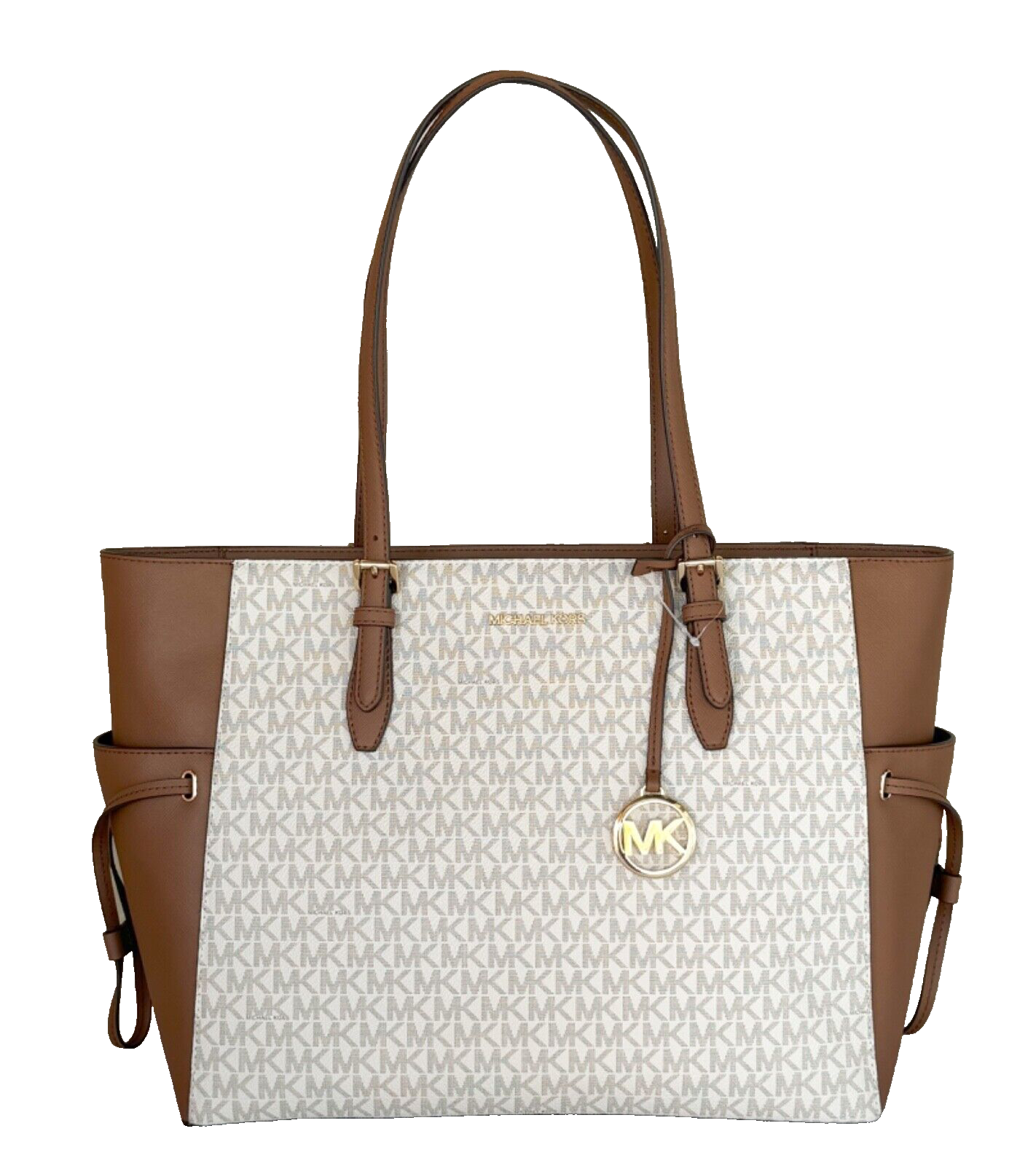 MICHAEL KORS GILLY LARGE DRAWSTRING TRAVEL TOTE SHOULDER BAG VANILLA/BROWN