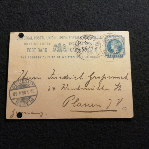 Großbritannien Indien 10.09.1905 - alte Postkarte   Sea Post Office - Plauen - Bild 1 von 4