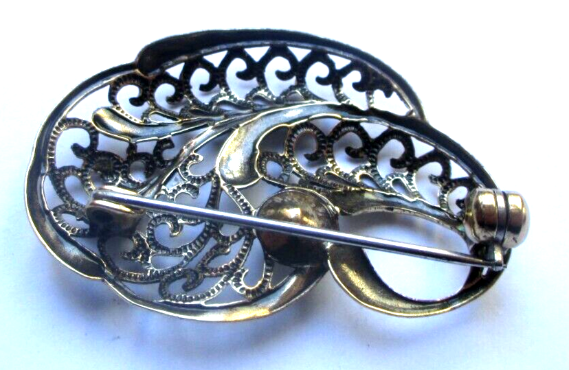 Superbe Broche Ancienne Plaqué Or FIX Art Déco Avec Perles Blanches - Bijou Vintage N°391