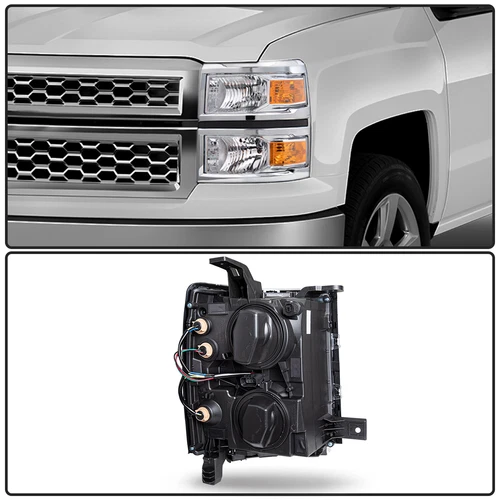 For 2014-2015 Chevy Silverado 1500 Chrome Amber Headlights Headlamps L+R Pairs - Bild 3 von 7