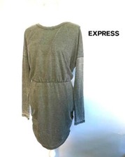 NEW $70 EXPRESS Women Sz. L Long Sleeve Ruched Sides Dress Burn Out Olive Green