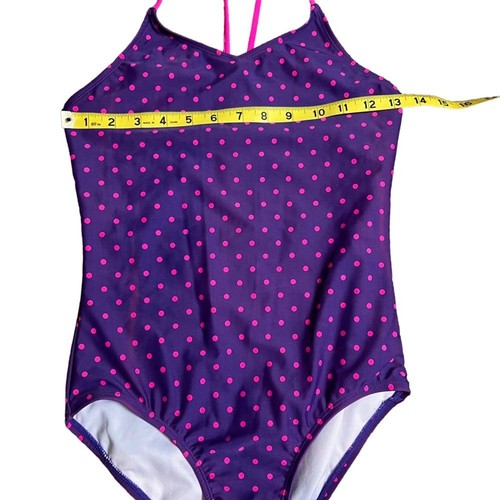 Okami One Piece Swimsuit Girls Size 14 Purple Pink Polka Dot Modest - Picture 6 of 8