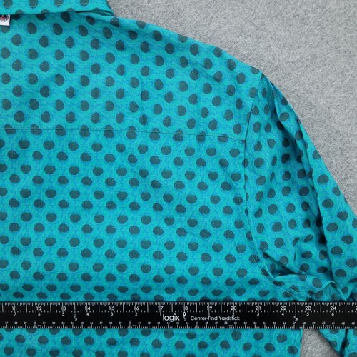 John Lennon Button Up Shirt Large Cotton Long Sleeve Polka Dot Peacock Mens - Picture 8 of 10