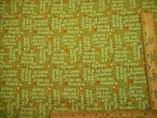 Autumn Fabric By Yard Orange Pumpkins Fall Words on Dusty Green Premium Cotton C