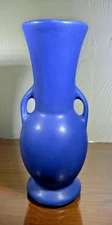 MONMOUTH Pottery Two Handled Matte Blue VASE Original Label • Nice Vintage Piece
