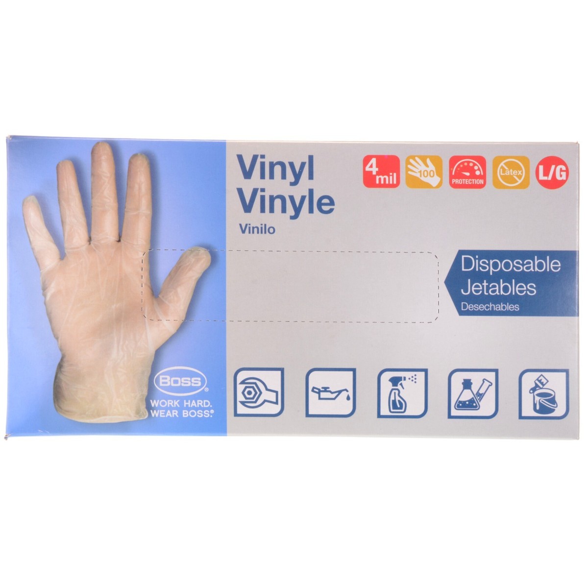 Boss Mil Powdered Vinyl General Grade Clear Disposable Gloves
