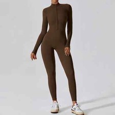 Women's Jumpsuits One-Piece Suit Zipper Long Sleeved Yoga Set Gym Push Up