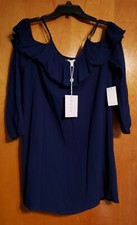 WayF Ruffled Navy cold shoulder Dress size L, NWT