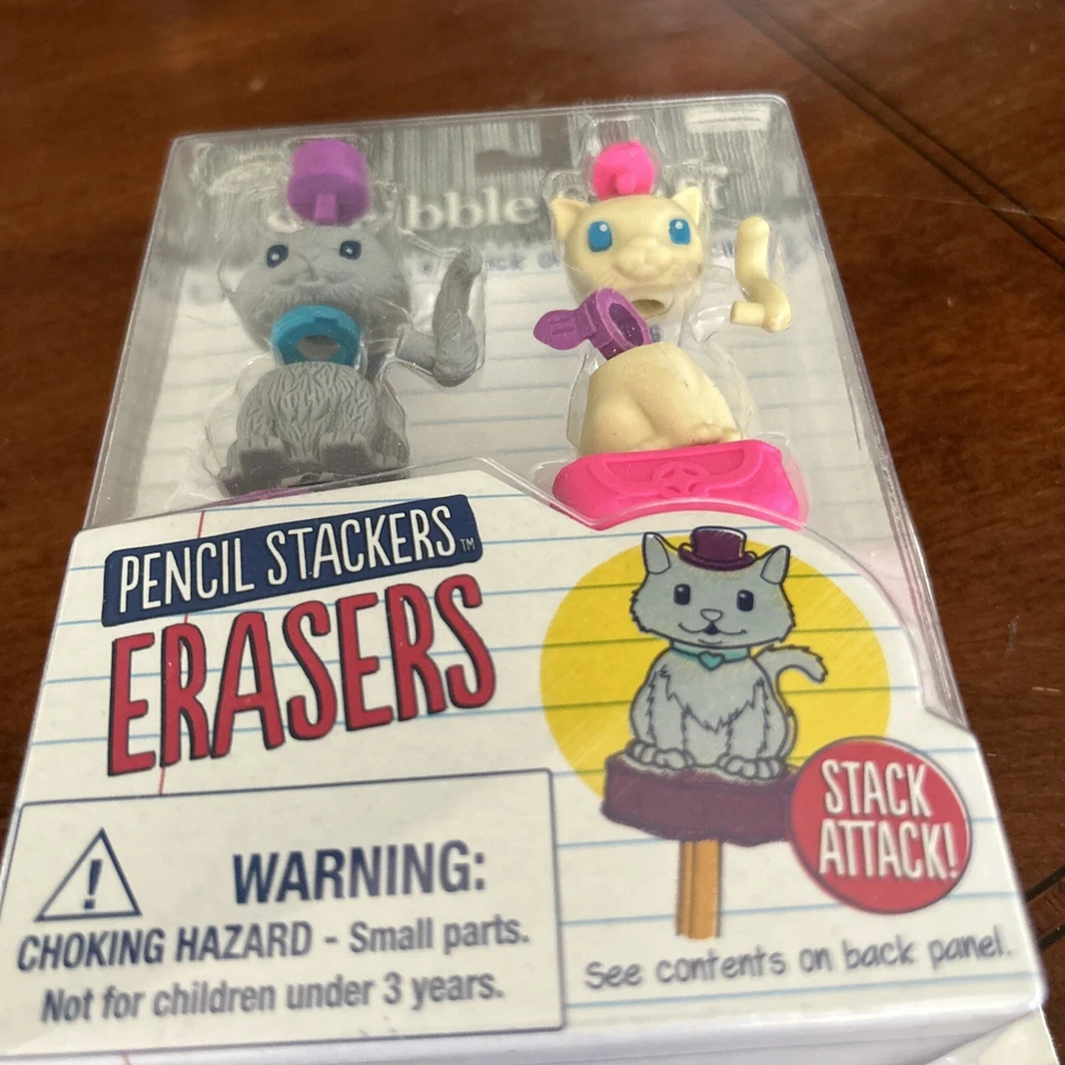 Gomas de borrar apiladores de lápices Scribble Stuff ~ gatos.  Nuevo en paquete Foto 3 de 4
