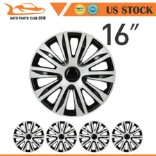 4X 16" Wheel Hub Caps Replacement Black & Silver Cover Kit Fits All Makes Models