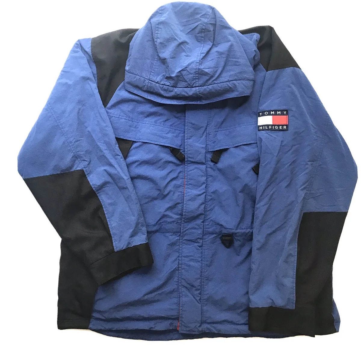 identifikation om pen TOMMY HILFIGER Vintage 90s Blue Hooded Jacket Coat Size XL Inner Fleece Zip  | eBay