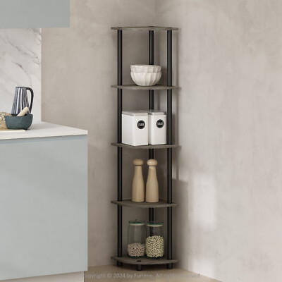 5 Tier Particle Board French Oak Corner Bookcase Shelving Book Storage Organizer