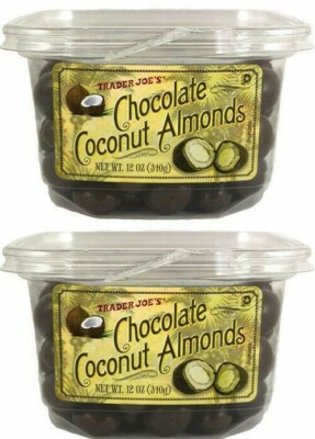 2 PACK TRADER JOE'S CHOCOLATE COCONUT ALMONDS 12 OZ EACH