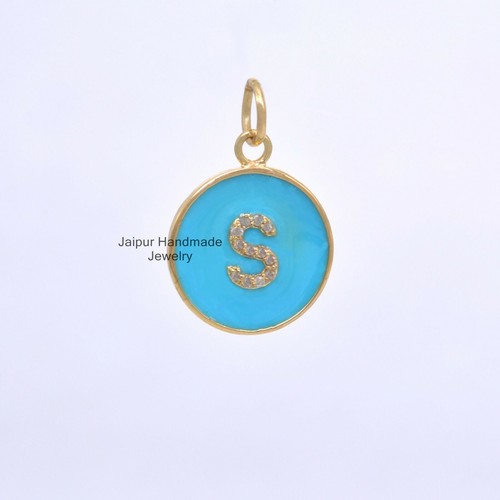 18K Solid Gold Turquoise Enamel Diamond 