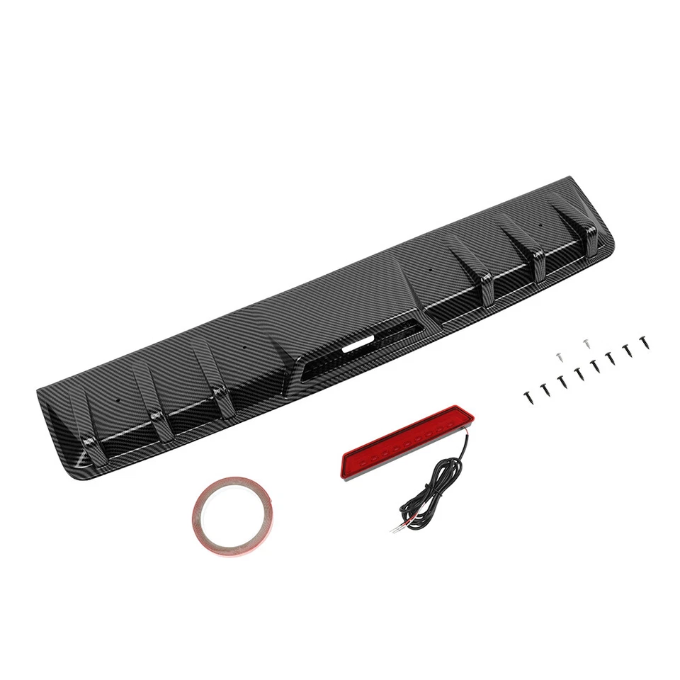 For KIA Stinger 2018-2023 Carbon Fiber Rear Bumper Diffuser Lip W/ Red LED Light - Image 4 of 4